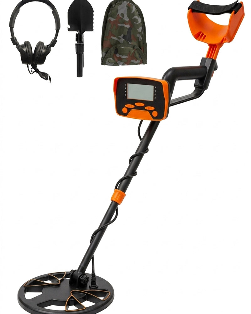 Détecteur de métaux Initiation — 2 modes, bobine 21 cm étanche, casque et pelle