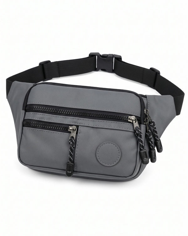 Sacoche ceinture de prospection Ordetect grise, deux poches zippées avant et sangle noire à clip, sur fond blanc