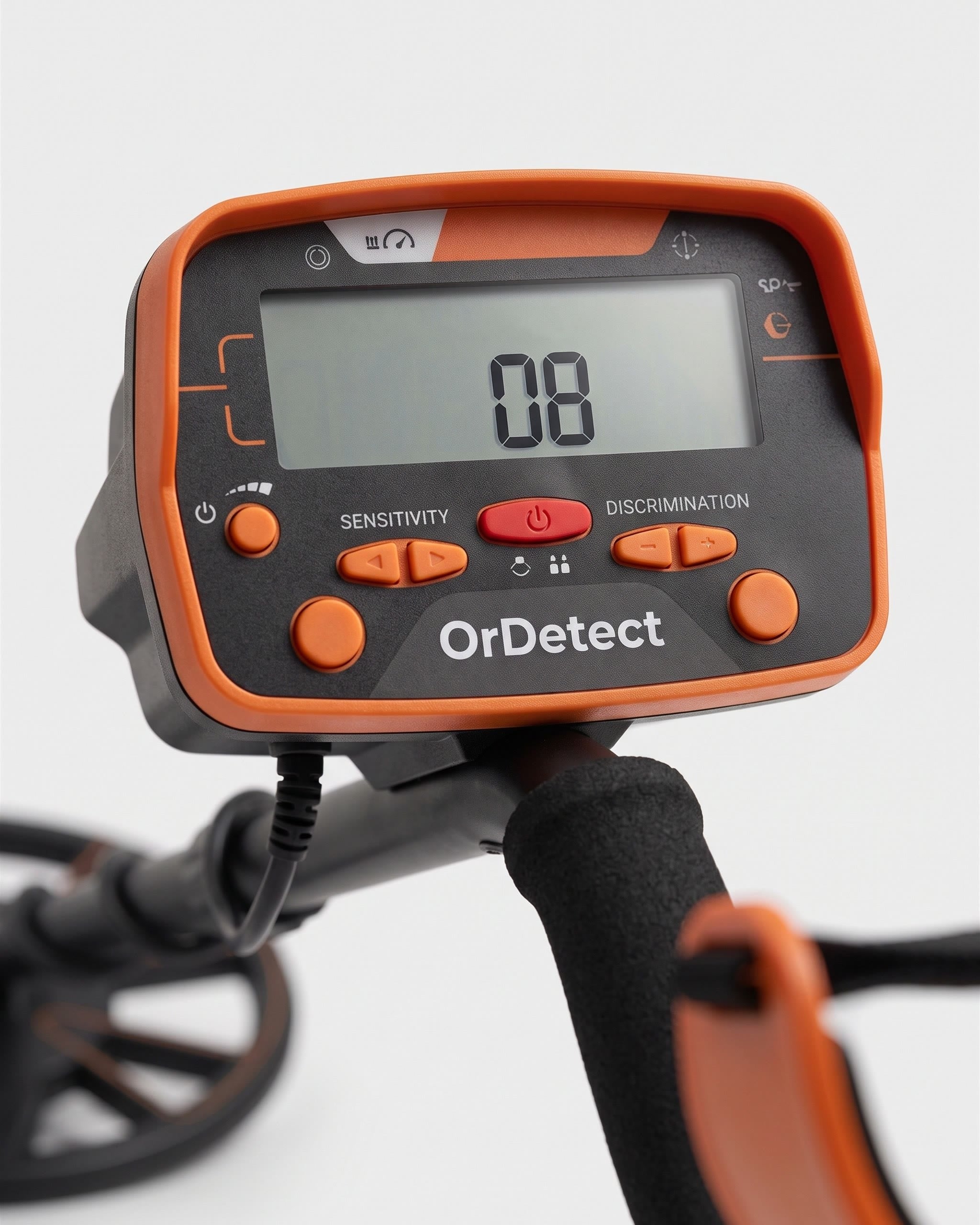 Gros plan du boîtier de commande d’un détecteur de métaux Ordetect