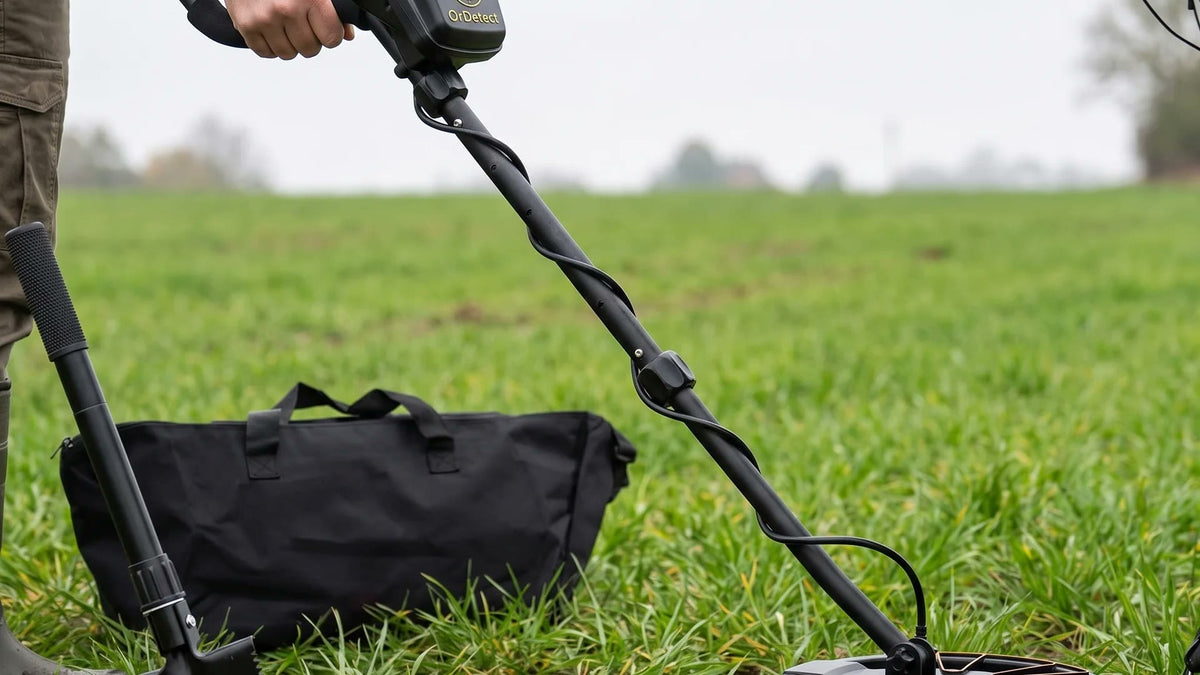 Prospection au détecteur de métaux sur un terrain dégagé